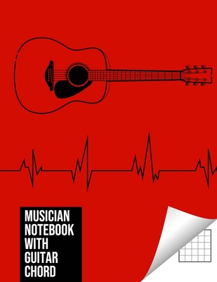 Musician Notebook with Guitar Chord - Guitar/Bass Fretboard Paper Cool Bassist Gift For A Bass Player Notebook guitar chords in red color Cover